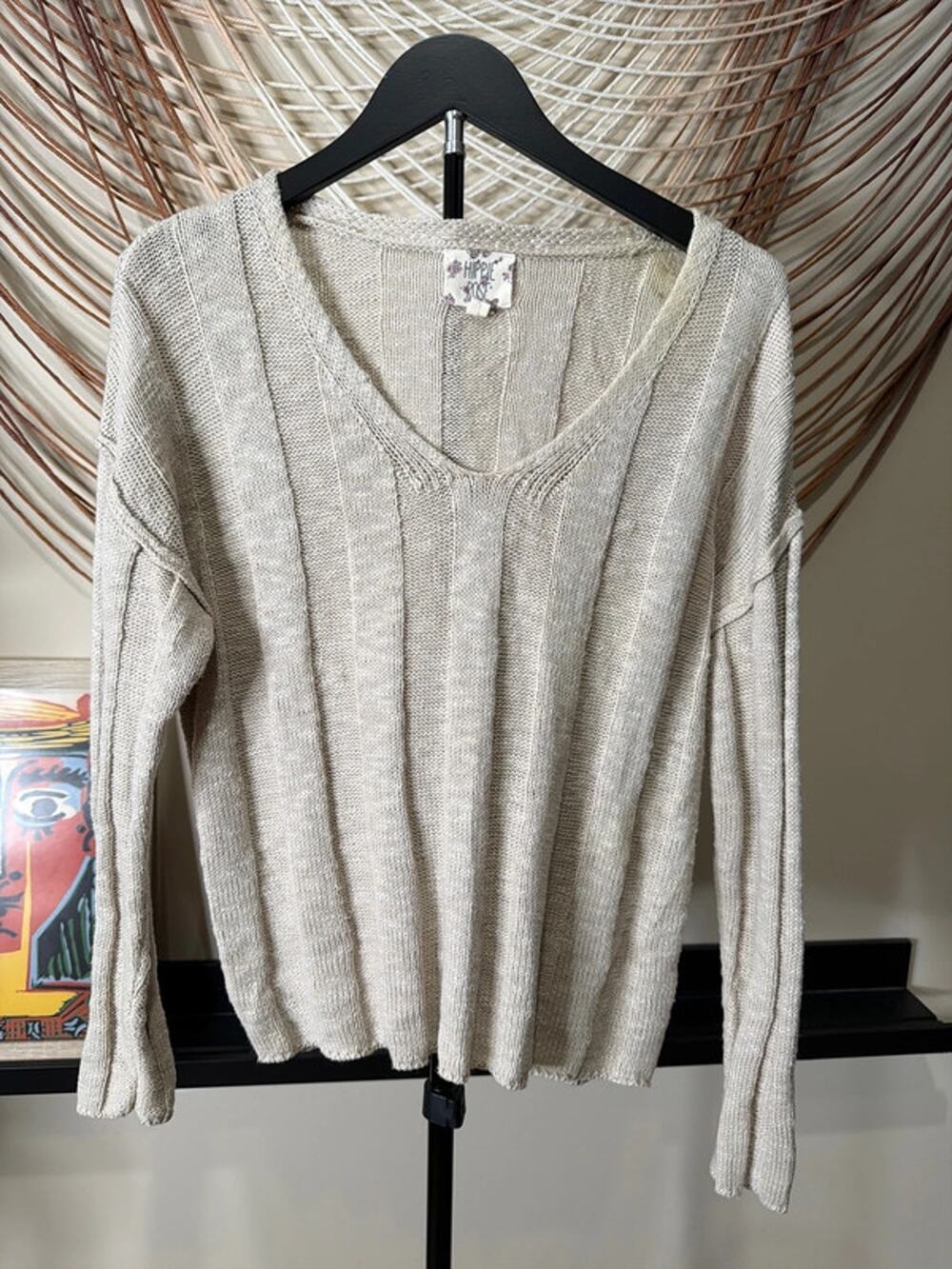 3 for $9 Hippie Rose cotton blend beige sweater, V-neck M 2329
